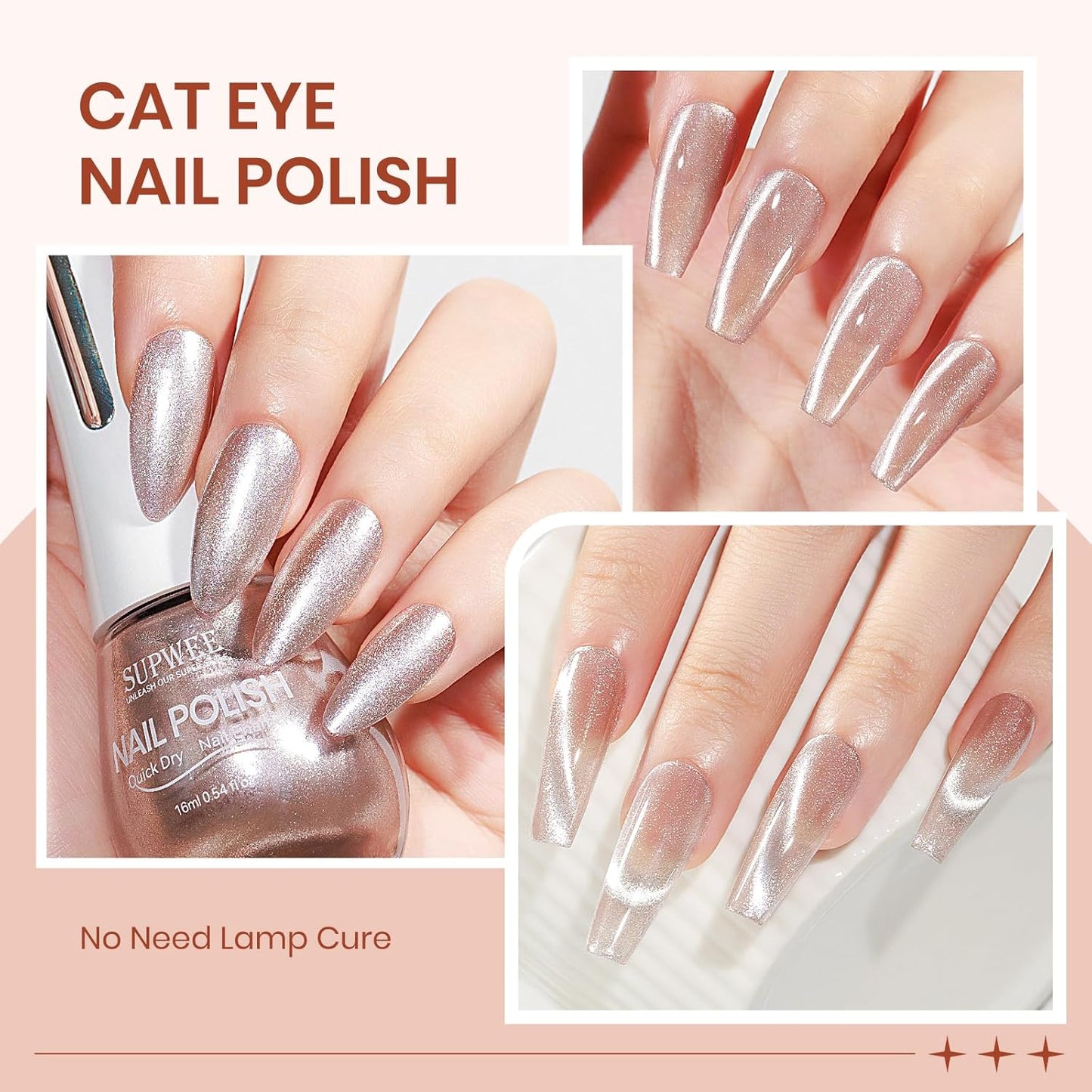 Nude Cat Eye Nail Polish Non Gel with Magnet Quick Dry Magnetic Nail Polish for Fingernail Air Drying Fast Lacquer Manicure Gift For Women Girls 16ml, 0.54fl oz
