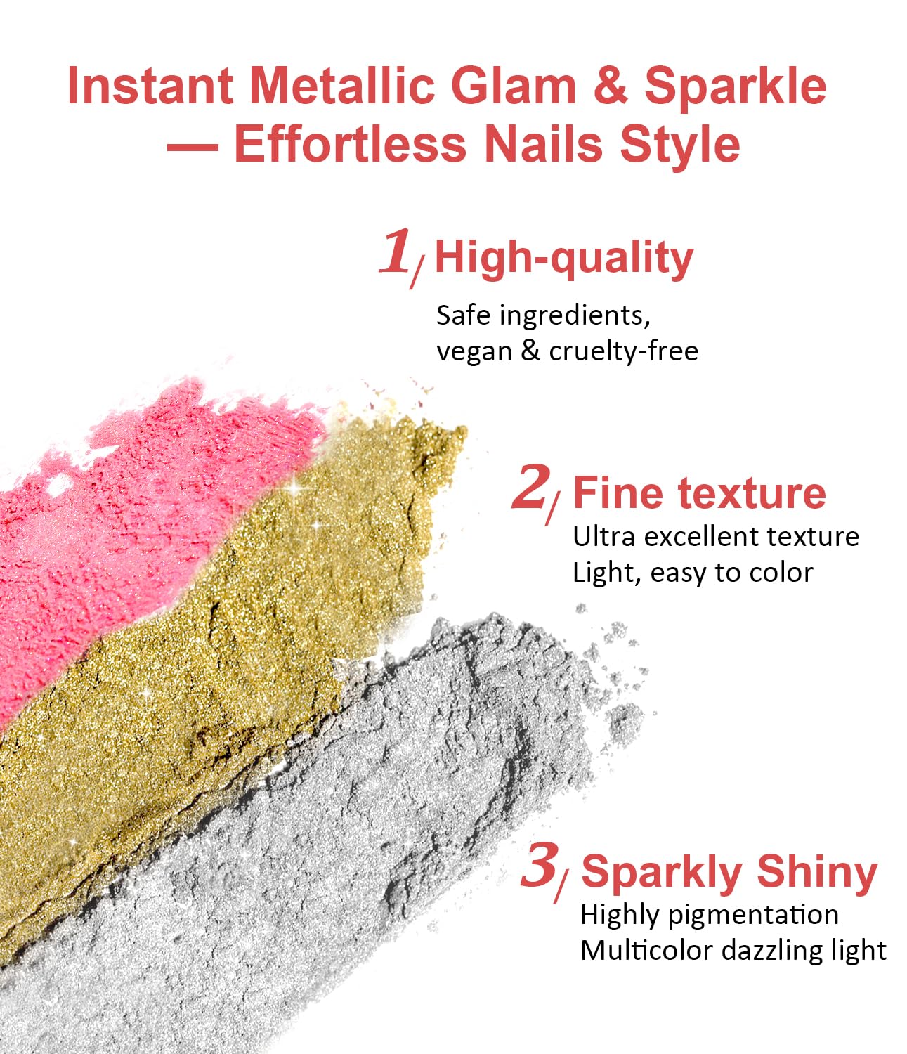 Chrome Nail Powder BISHENGYF -【Fairy Effect】Gold Chrome Nail Powder Aurora Mermaid White Pearl Pink Chrome Powder For Nails, Metallic Mirror Pigment Glitter Dust For Manicure Decoration DIY
