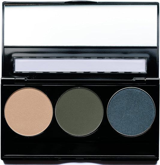 Off White, Matte Medium Green, and Glitter Navy Blue Green Vegan Eyeshadow Trio Palette; Talc, Paraben & Cruelty Free | alldaygood beauty