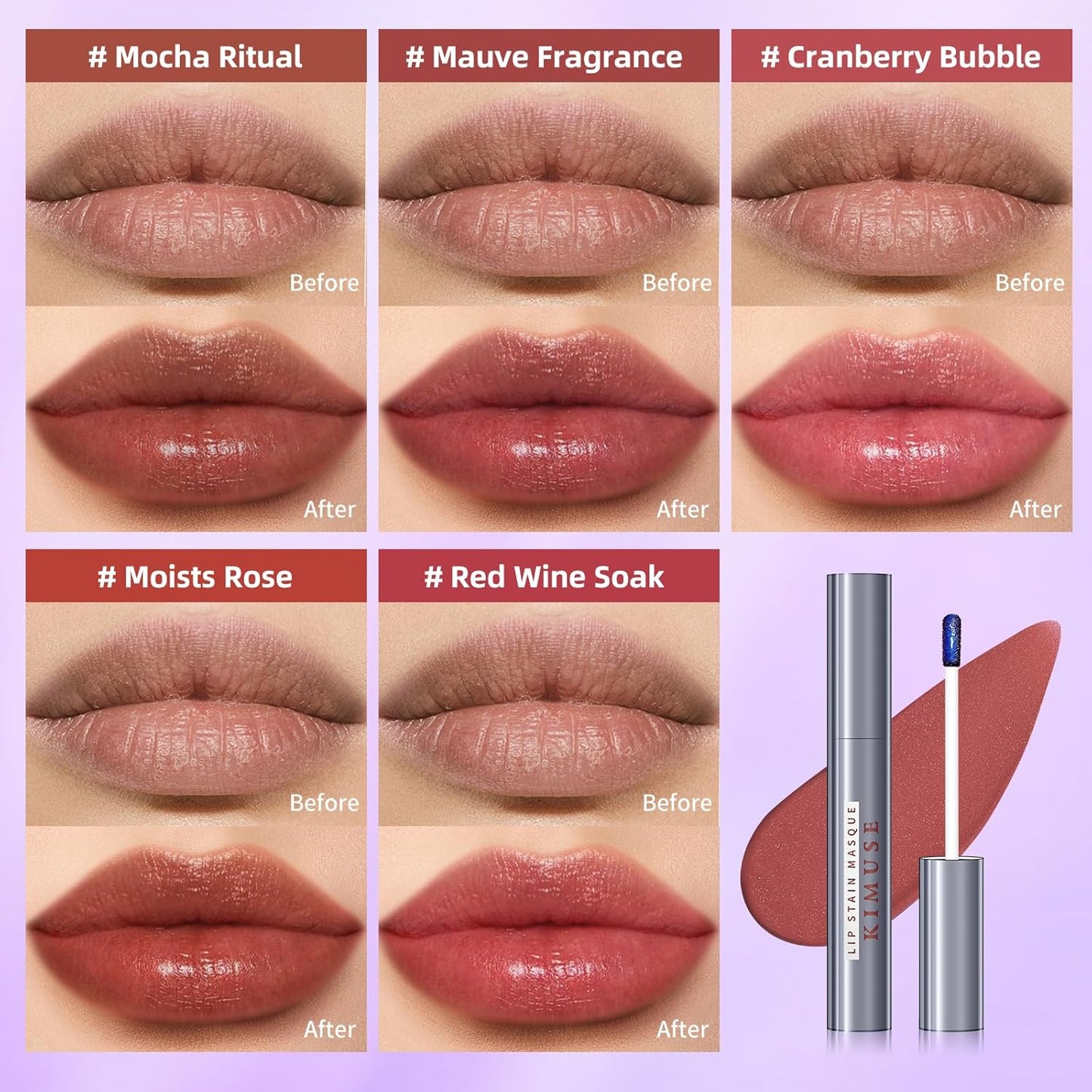 KIMUSE Lip Stain Masque: Peel Off Lip Stain Long Lasting Waterproof 12HR Transfer Proof & Hydrating Tint, Instant Lip Color With Natural Matte Effects, Vegan & Easy To Use