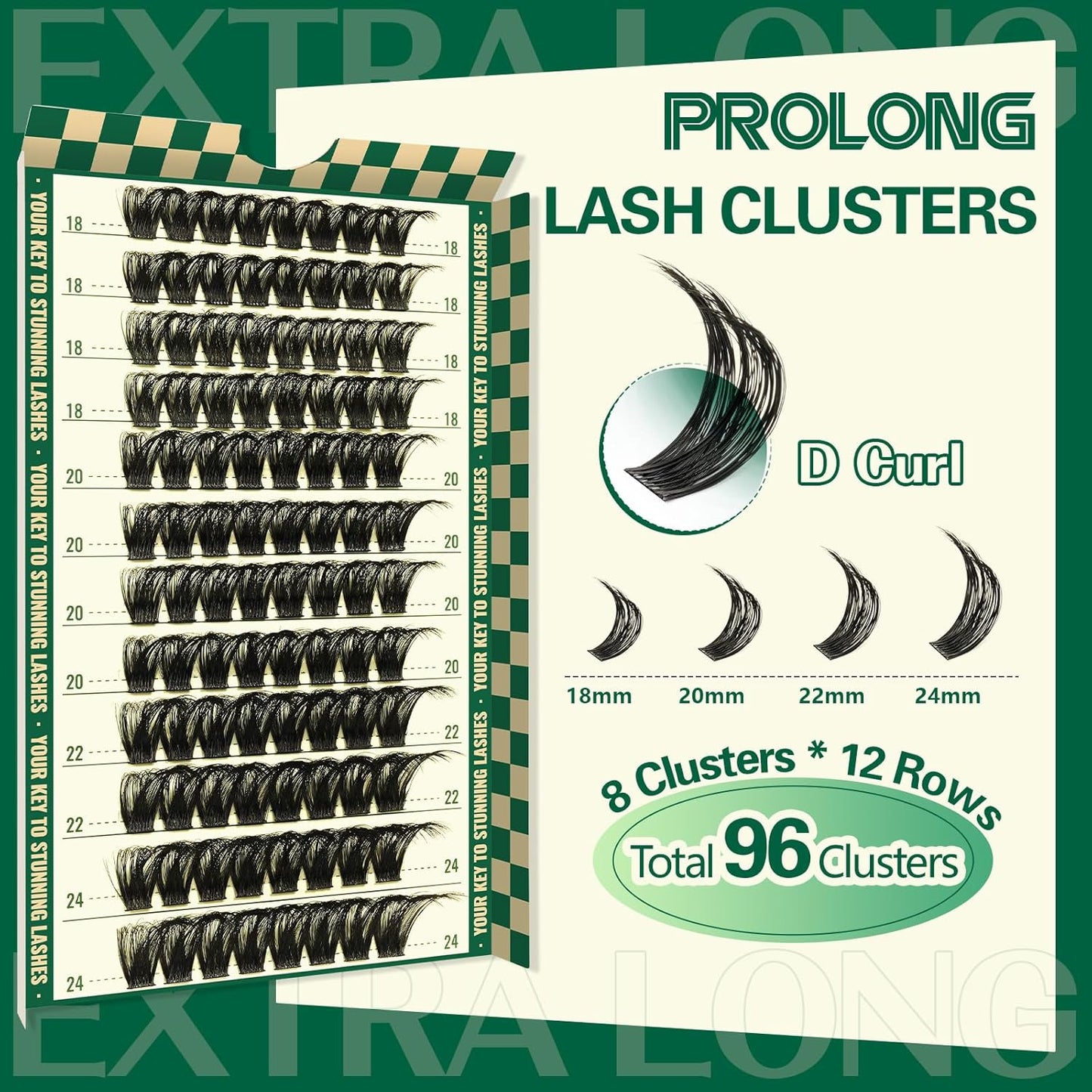 Lash Clusters 96pcs Eyelash Clusters D Curl 18-24MIX Cluster Lashes KEYYOU Volume Wispy Lash Extension Soft&Comfortable Easy DIY at Home(Y02,D-18-24MIX)