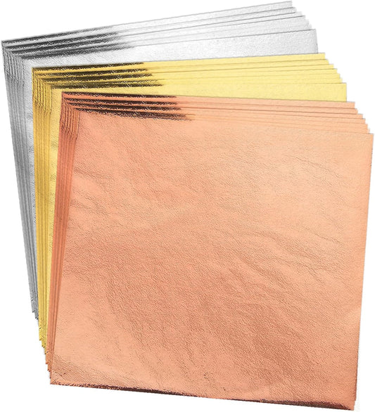 200pcs BUBIMON Imitation Rose Silver Gold Leaf Sheets Gold Foils Sheets Nail Foil for Paint, Resin, Nails, Jewelry, Slime, Arts, Gilding Crafting, Decoration, Sculpture, Furniture