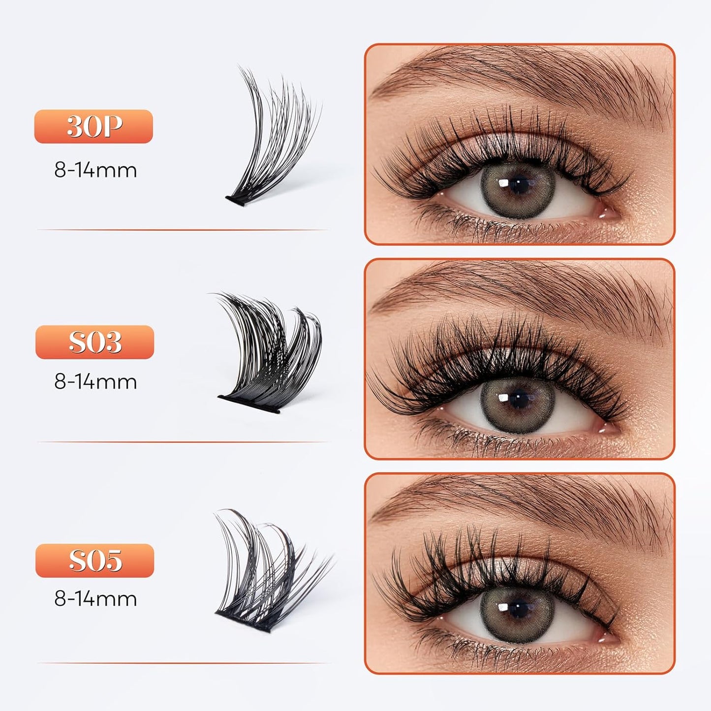 Lash Clusters-VYRILA 0.07mm Wispy Eyelashes C Curl Eyelash Clusters 8-14mix Individual Lashes Extension DIY at Home (30P+S05 192pcs-8-14mix)