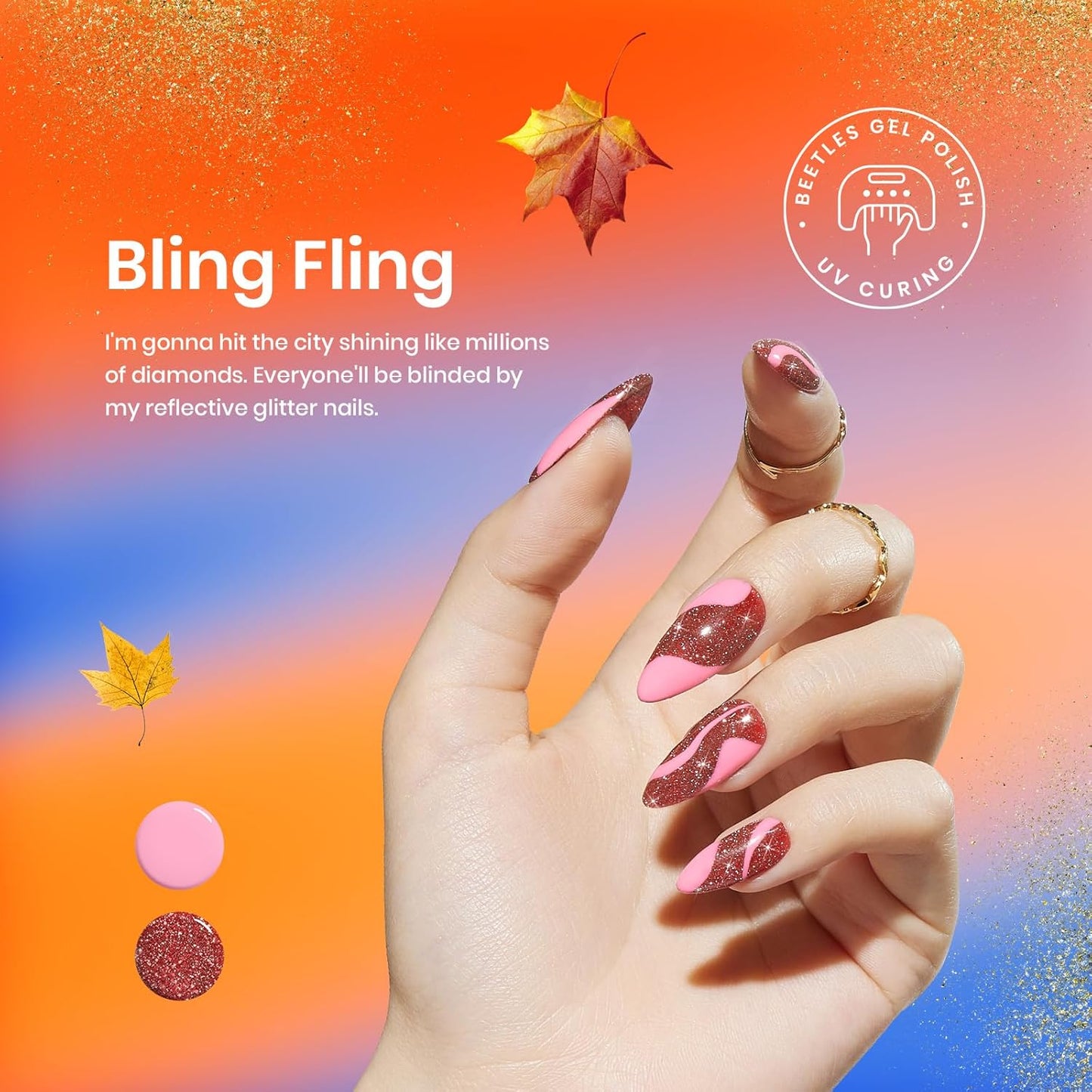 Beetles Reflective Glitter Gel Nail Polish Set, 6 Colors Holographic Sparkle Glitter Gel Polish Flash Diamond Sliver Gold Black Red UV LED Soak Off Manicure Gift for Women Girls