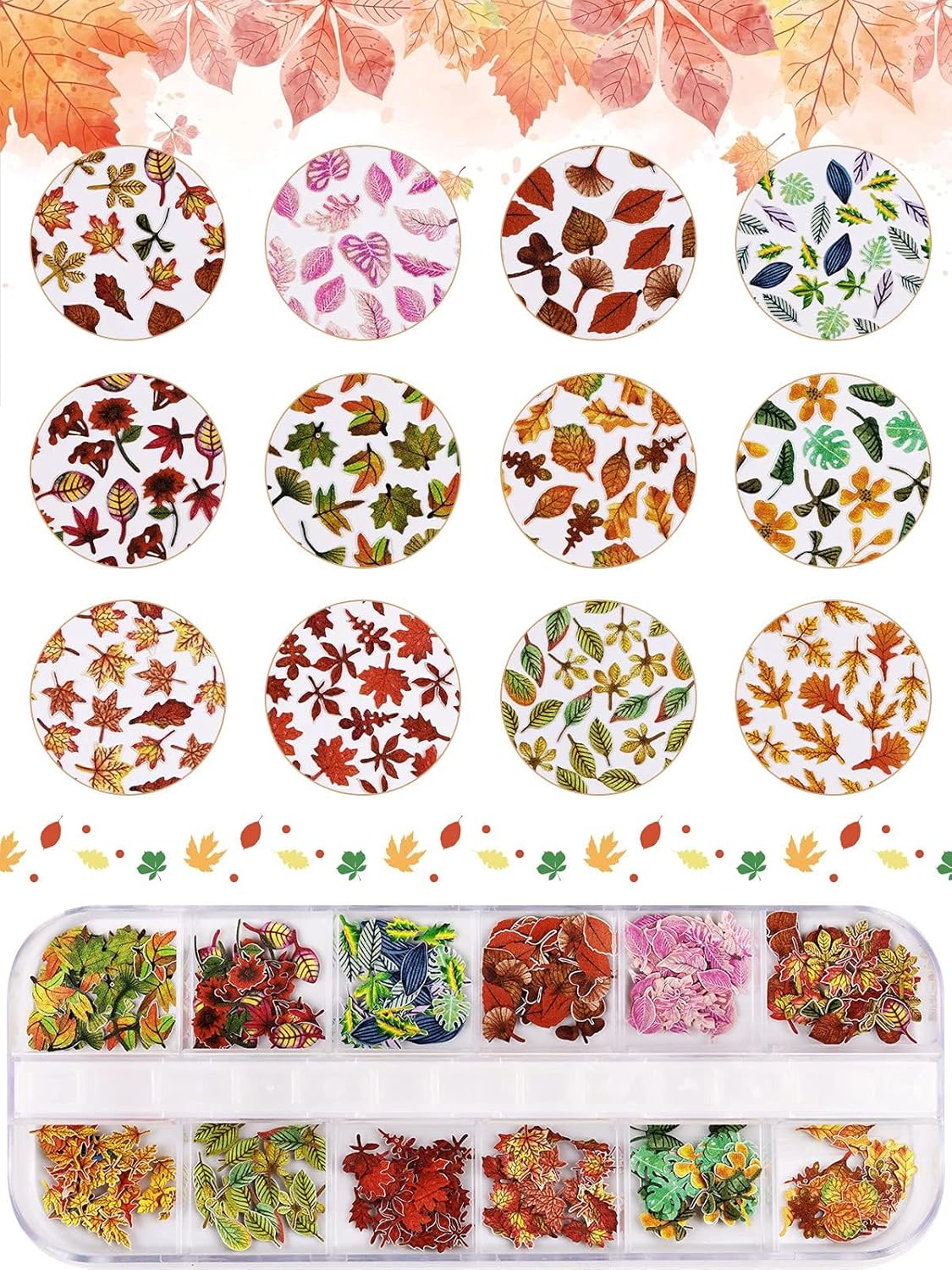 Kalolary 2 Boxes Maple Leaves Nail Art Sequins, 3D Fall Leaves Stickers for Acrylic Nails, Maple Leaves Wood Pulp Glitter Flakes for Autumn Nail Art Decorations
