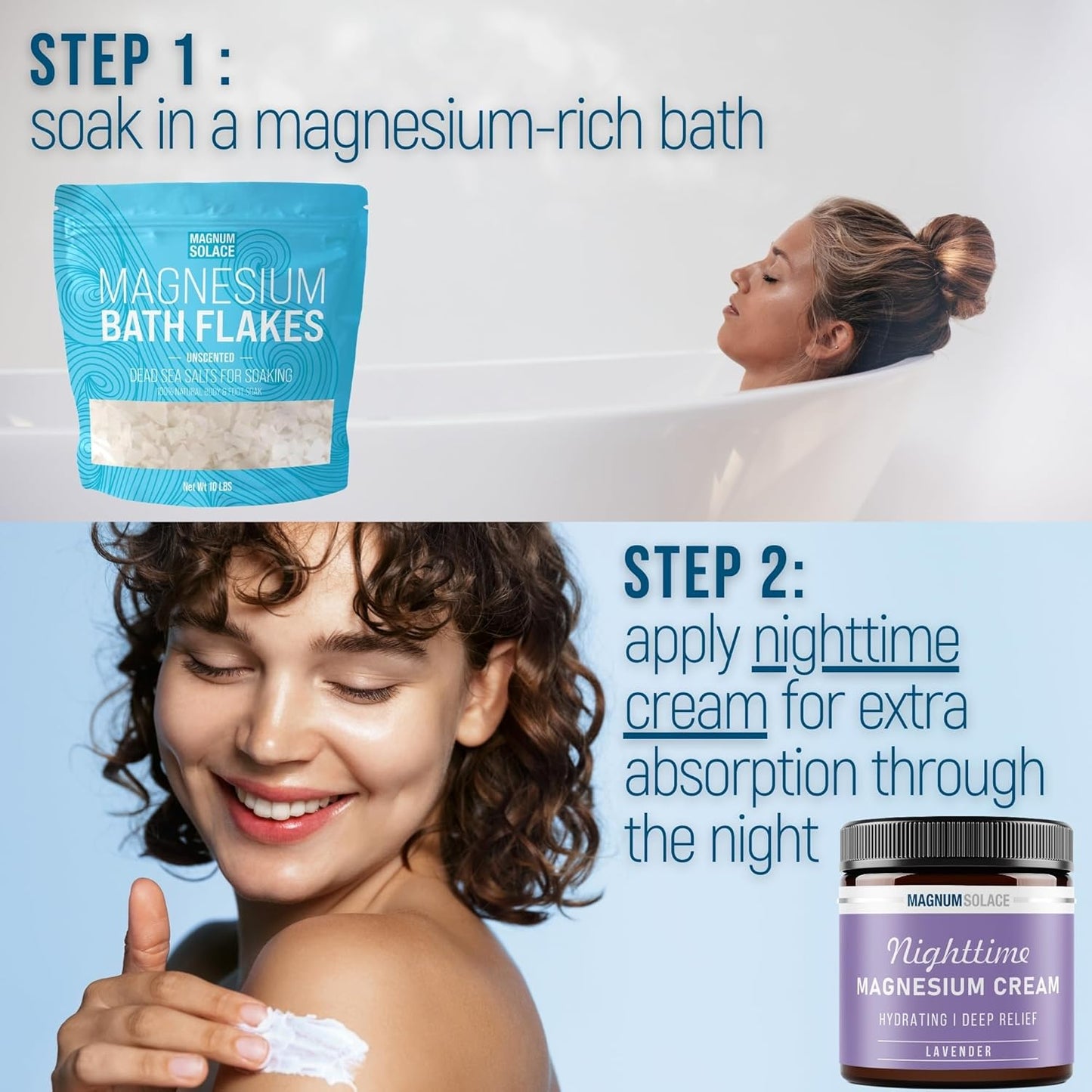 Magnesium Flakes for Bath 10 LBS, Plus Nighttime Magnesium Cream - Inside The Bag, Lavender
