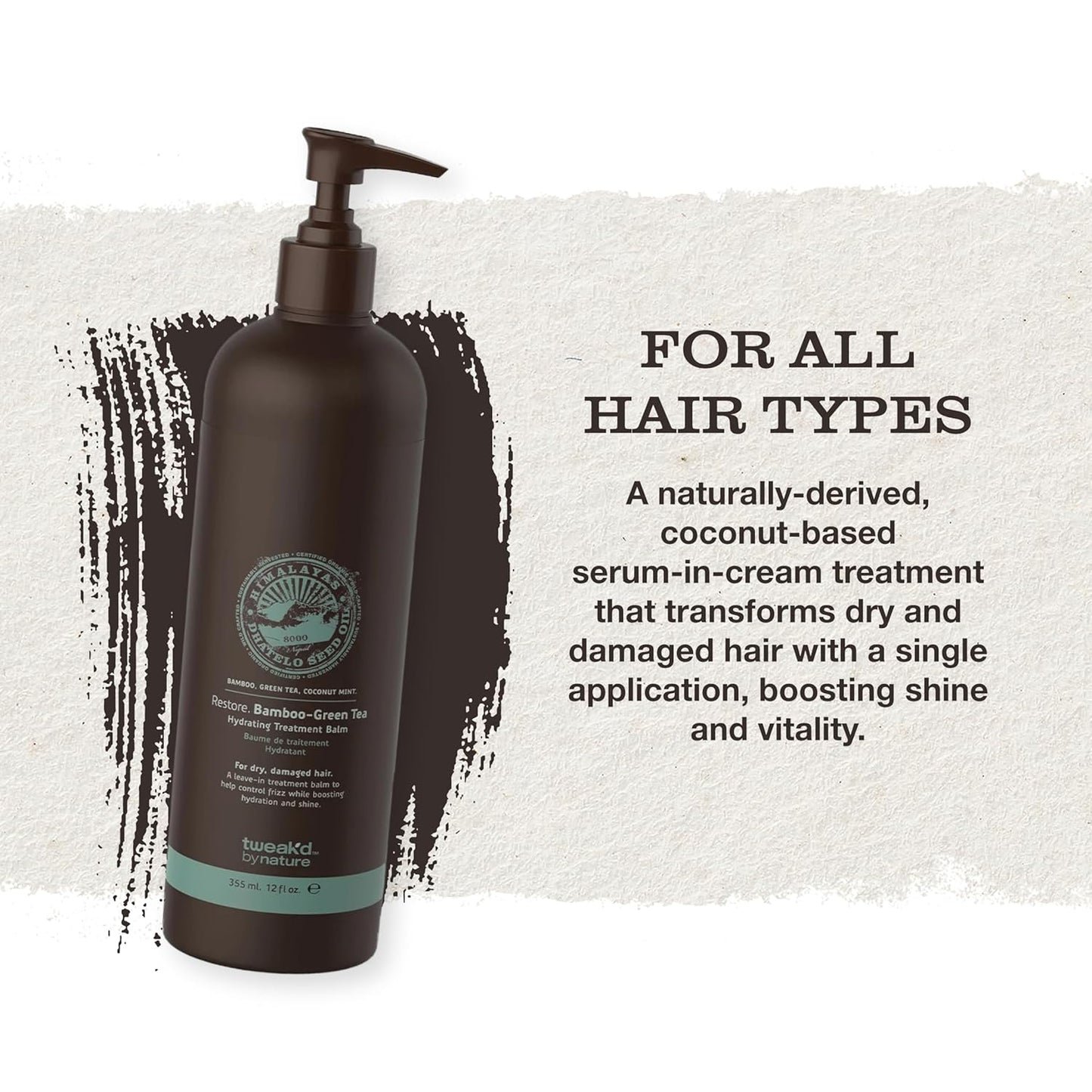 Tweak’d by Nature - Restore Bamboo-Green Tea Hydrating Leave In Hair Treatment, Strengthening Hair Serum, Invigorating Green Tea, Bamboo, and Coconut Scent, Cruelty Free (12 ounces)