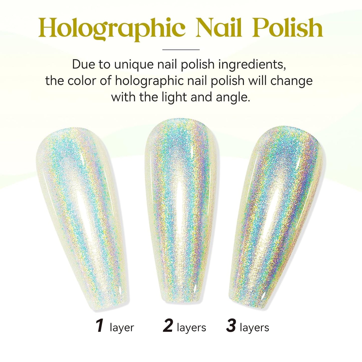 MIZHSE Holographic Nail Polish, Glitter Nail Polish Air Dry Fast, 15 ml High Glossy Shiny Nail Pigment Oil-based Laser Iridescent Chrome Nail Art Salon Manicure Home