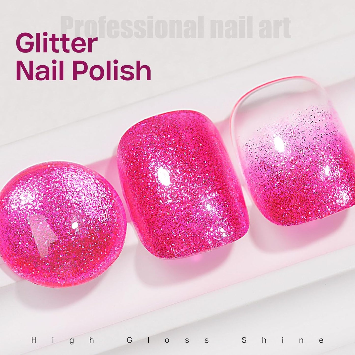 MIZHSE Quick Dry Glitter Rose Red Nail Polish, Shimmery Nail Polish Fast Drying, 15ml High Glossy Sparkly Shiny Nail Lacquer Nail Art Salon Manicure Home