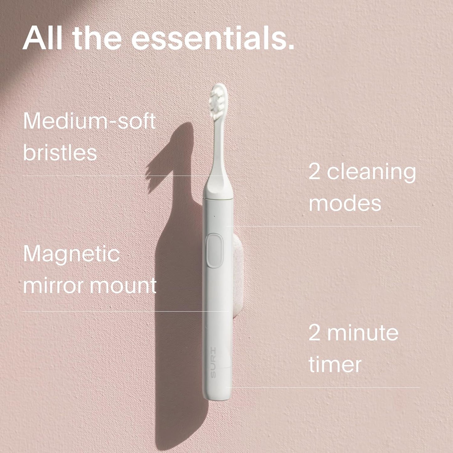 SURI 1.0 Sonic Electric Toothbrush | 40+Day Battery | Designed in California | Sustainable Electric Toothbrush for Adults | Travel Toothbrushes | Tooth Brush | White