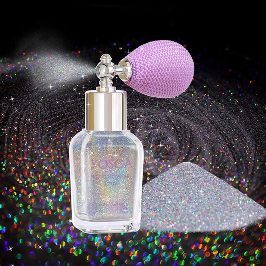 Yosca Body Glitter Spray, 30ML Loose Laser Body Shimmer Powder Holographic Hair Spray Silver Glitter Sparkle Highlighter Makeup Festival Rave Accessories for Clothes Hair Face Nail Art - Rainy Rainbow | alldaygood beauty