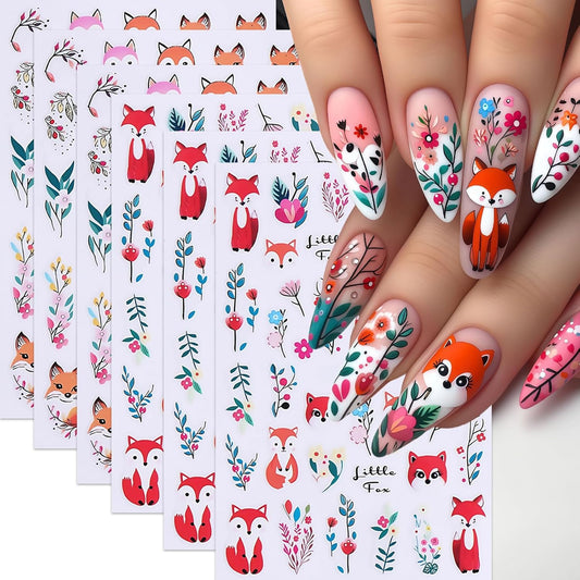 6Sheets Fall Leaf Nail Stickers Thanksgiving Day Fox Nail Stickers for Nail Art Cute Fox Flower Nail Decals 3D Self-Adhesive Cute Autumn Foxes Nails Supplies Nails Decoration for Women DIY Manicure | alldaygood beauty