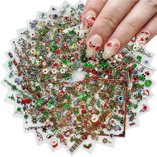 24 Sheets Christmas Nail Art Stickers Gold Snowflake Nail Decals 3D Self- Adhesive Pegatinas Uñas Snowman Elk Christmas Trees Nails Nail Supplies Nail Art Design Decoration Accessories for Women and G | alldaygood beauty