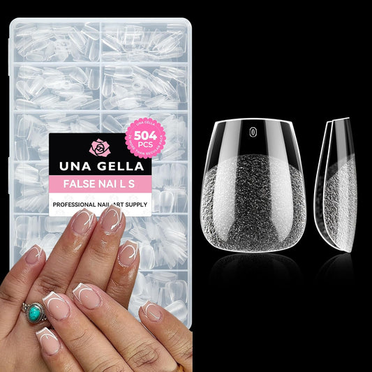 UNA GELLA Extra Short Coffin Nails Tips: 504pcs Pre-etched XS Short Nails, 12 Sizes Clear Coffin Press on Nails Full Cover Gel Tips Acrylic False Fake Nails Extension DIY Salon | alldaygood beauty