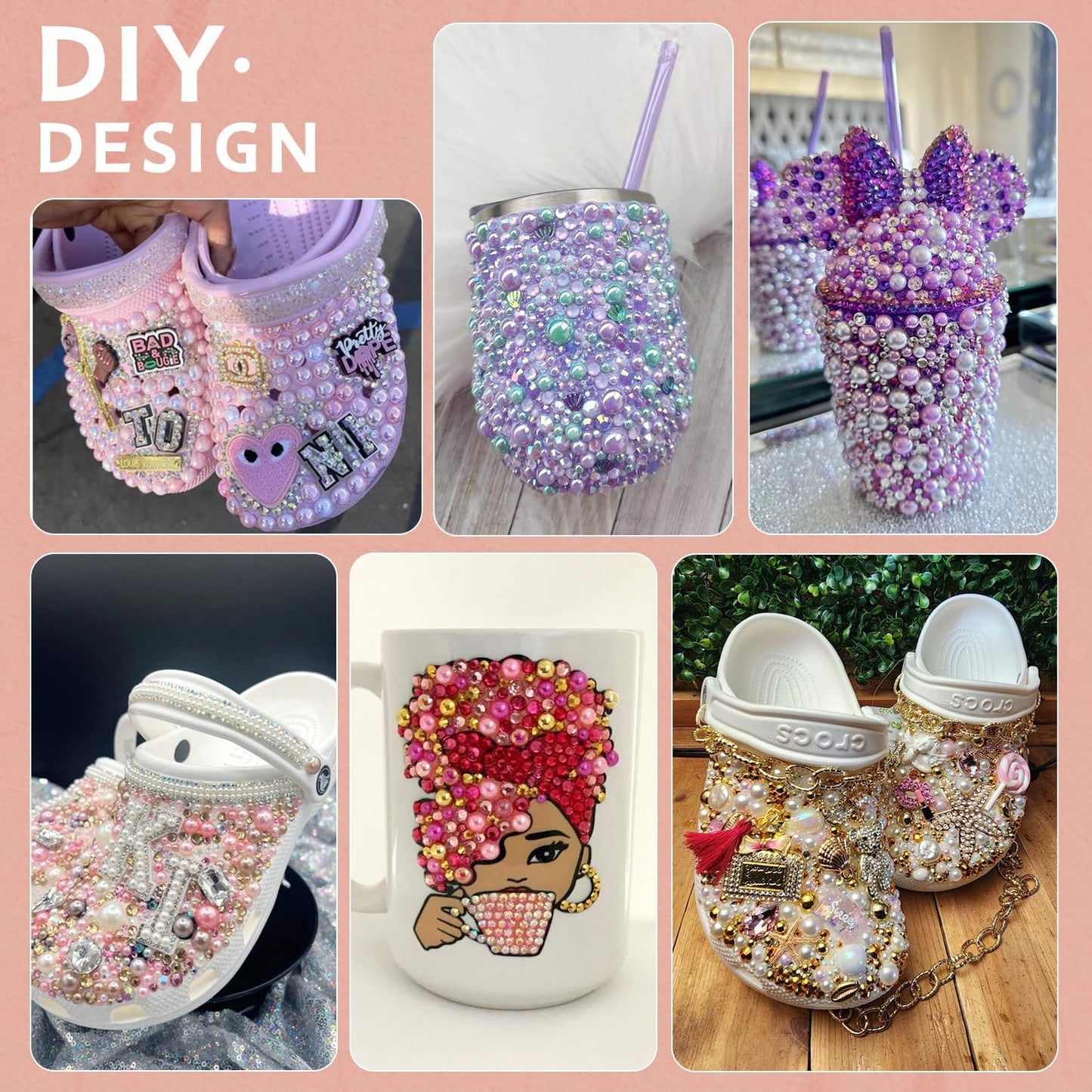 9000PCS Flatback Pearls and Rhinestones for Crafting, Pink Purple 3-10mm Resin Rhinestones and Half Pearls for Bedazzling, Nail Art and Dec with 3pcs B7000 Jewelry Glue, Tweezer and Pickup Pencil