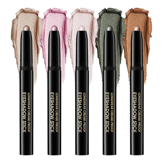 Eyeshadow Stick, Shimmer and Matte Cream Eye Shadow Brightener Sticks Eyeliner Pencil Crayon, Waterproof Long Lasting Eye Highlighter Stick Makeup,0.056 Oz (5PCS Shimmer) | alldaygood beauty