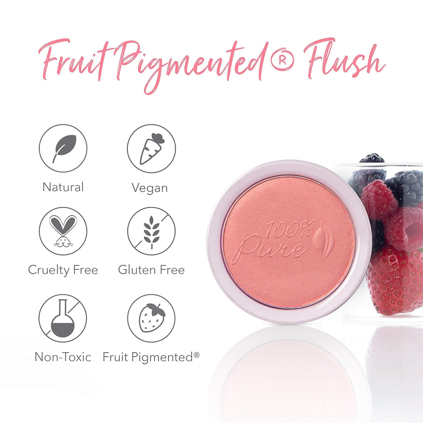 100% PURE Powder Blush (Fruit Pigmented), Mimosa, Soft Shimmery Finish, Nourishes Skin w/Rosehip Oil, Cocoa Butter, Natural Makeup (Light Coral) - 1.81 oz