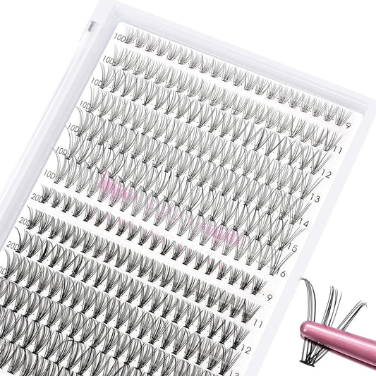 280 Pcs Individual Lashes 10+20-D-9-16mix Cluster Lashes 10D 20D C D Curl Wispy Lashes Bottom Lashes DIY Lashes At Home（10+20-D-9-16mix）