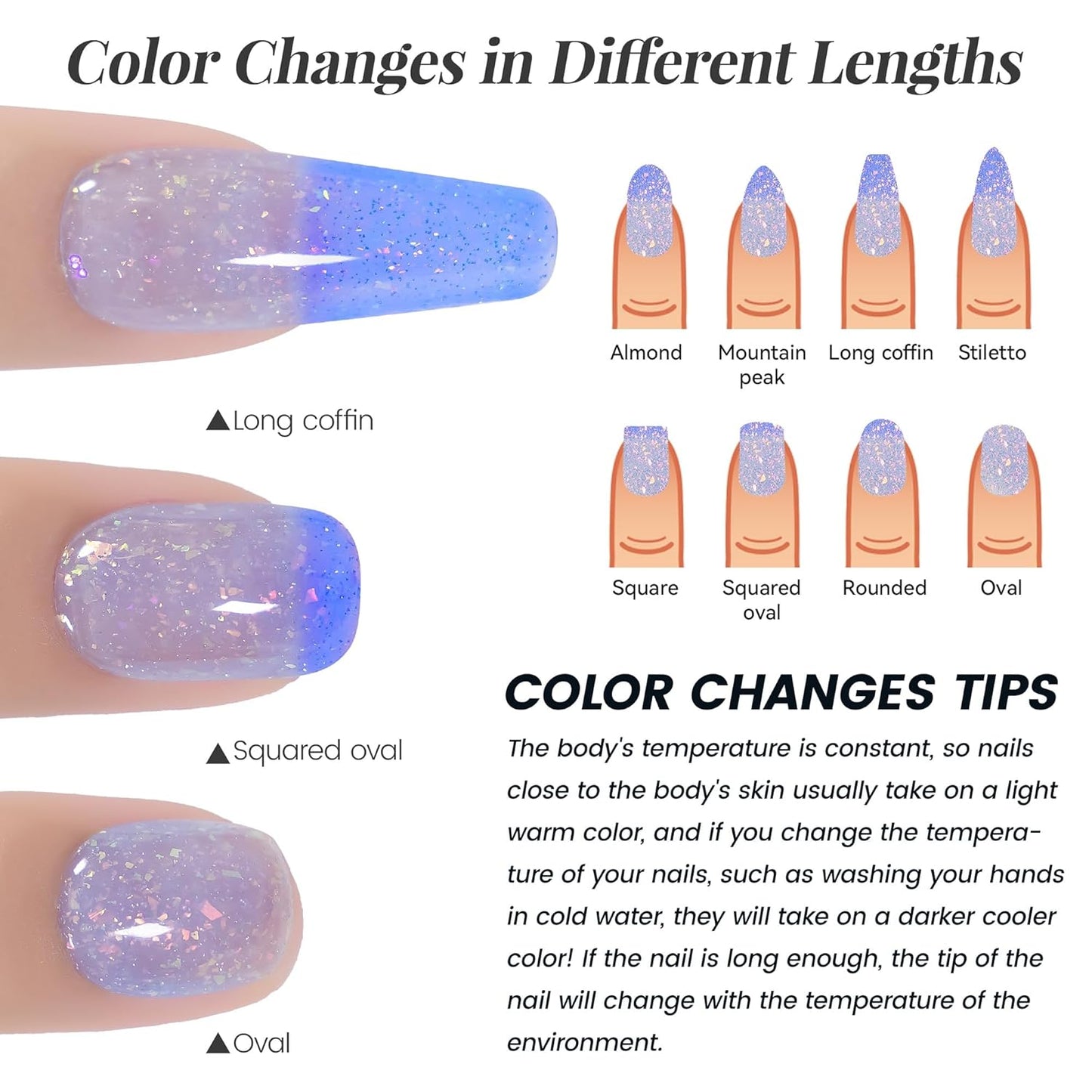 YTD Likomey Brocade Glitter Color Changing Gel Nail Polish,15ml Light Blue To Blue Shimmer Mood Temperature Change Colors Iridescent Flakes,Fall Winter Thermal Ombre UV Nail Gel,WB354