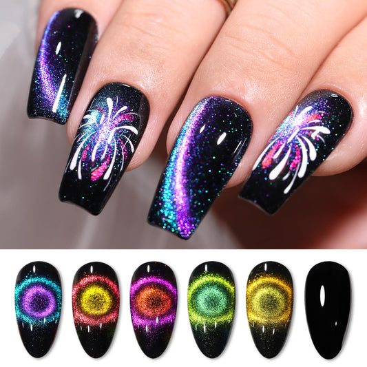Double Rhythm 6 Colors Cat Eye Gel Polish Set Shimmer Glitter with Magnet Holographic Reflective Magnetic UV Nail Art Kit (6-Kit 27) | alldaygood beauty
