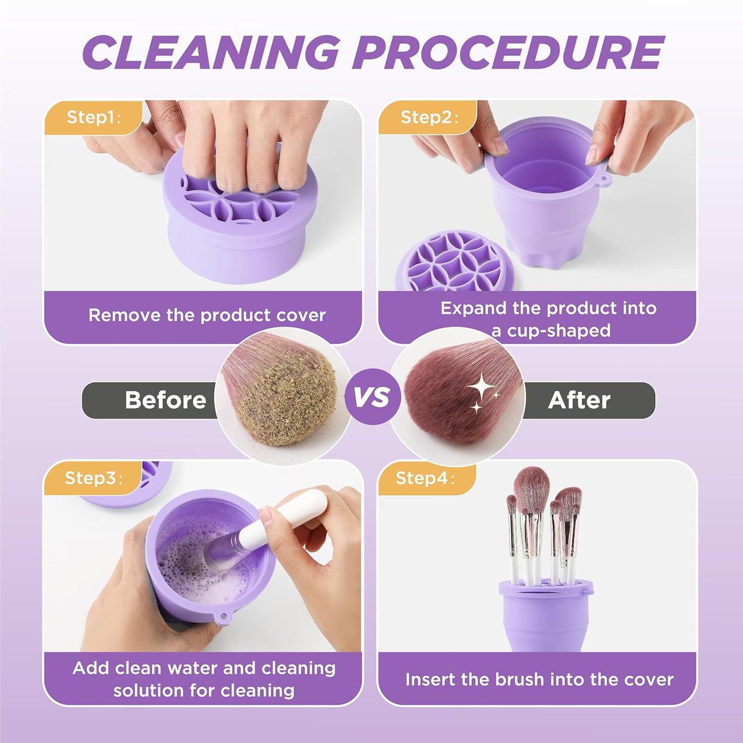 Makeup Brush Cleaner - Foldable Silicone Makeup Brush Cleaner Mat with Brush Storage Holder Makeup Brush Cleaning Bowl Cosmetic Brush Washing Tool for Cleaning Organizer and Drying (Purple and Blue)