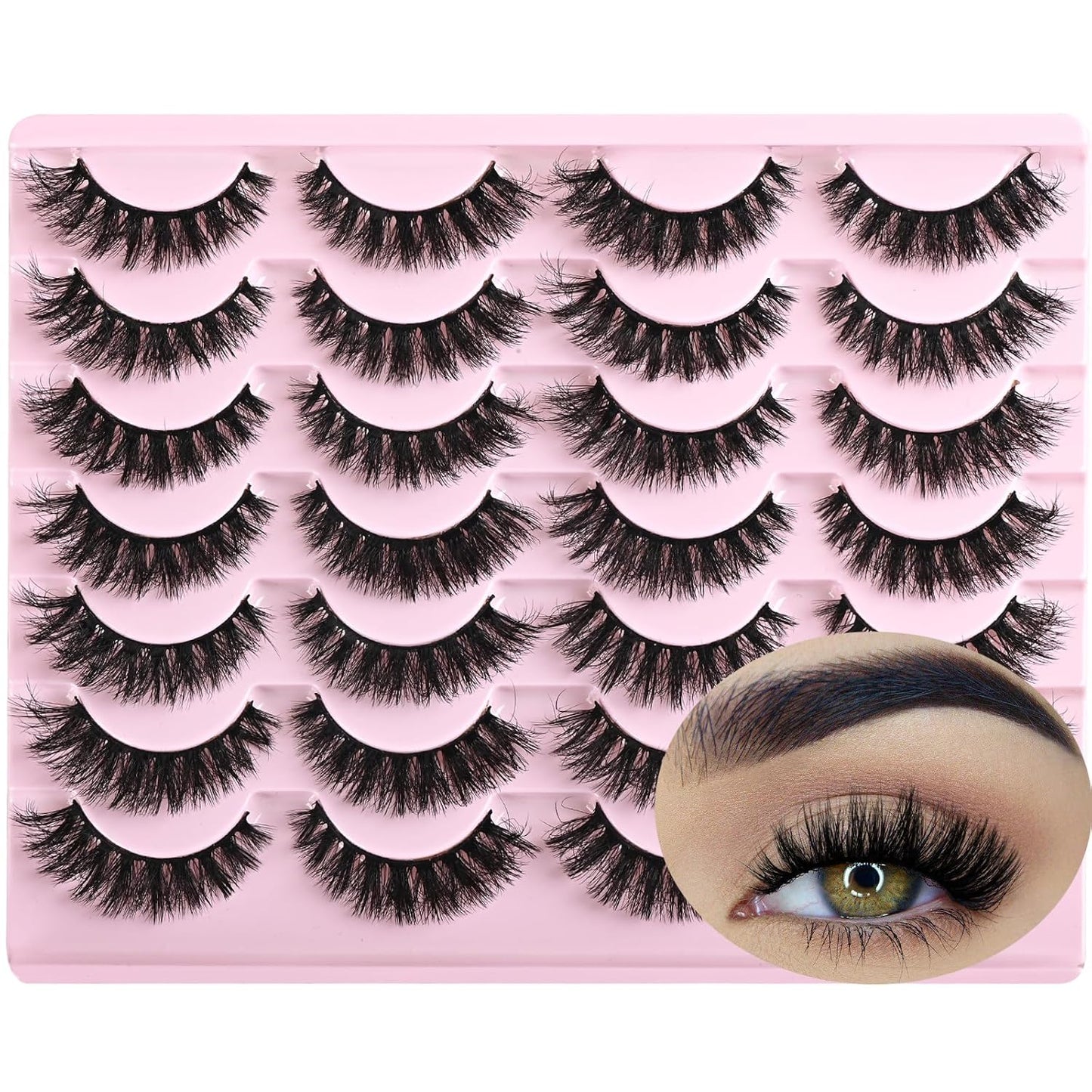 FARRED Wispy Mink Lashes Fluffy False Eyelashes 14 Pairs Fake Eyelashes Natural Look Short Natural Lashes Cat Eye Lash Wispy Volume Eyelash Faux Mink Strip Lashes Pack for Daily Makeup (F19 | 6-13 mm)