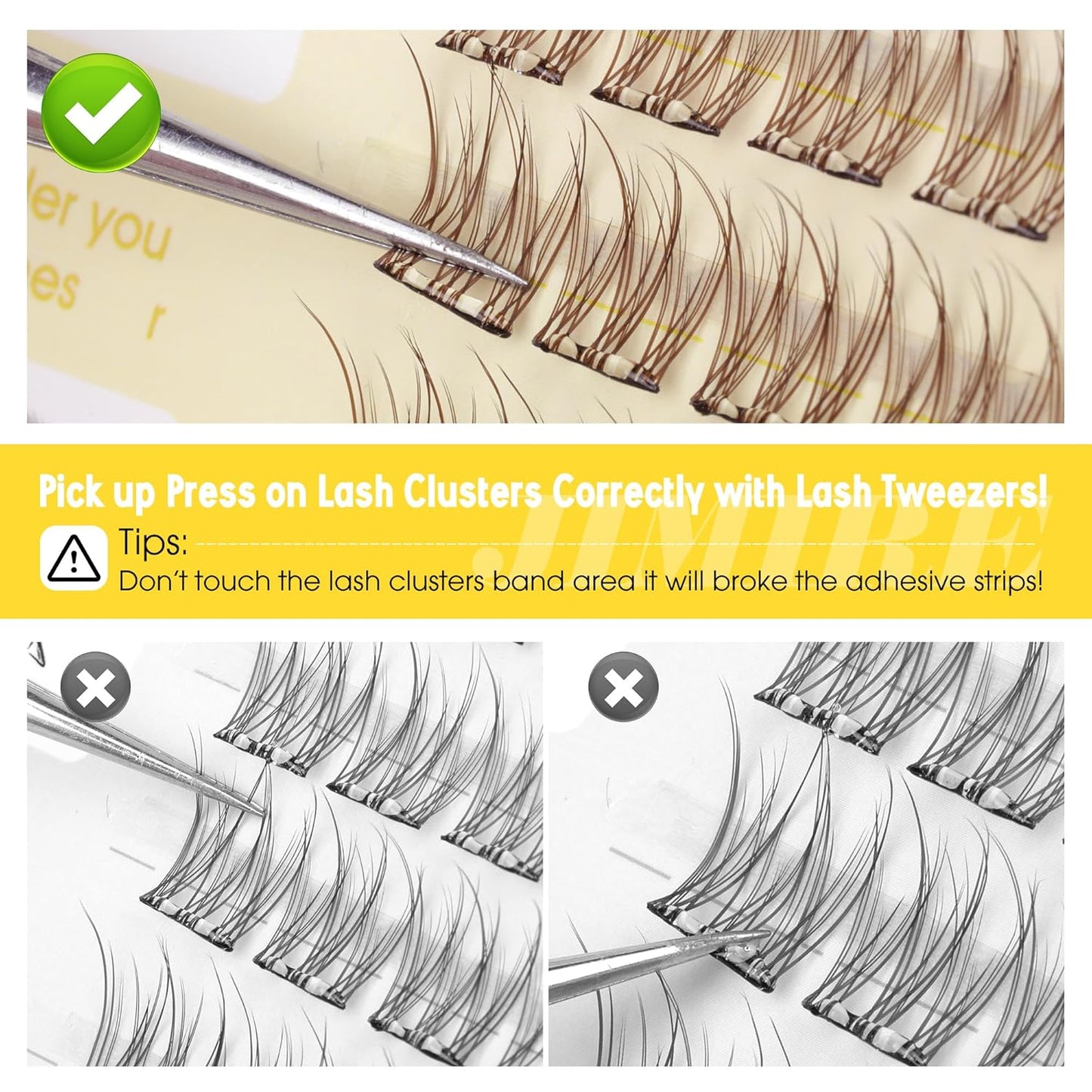 JIMIRE Brown Self-Adhesive Eyelashes - Press on Lash Clusters, Natural Look, Pre-Glued, Wispy 10-12MM Individual Lashes, Clear Band, Reusable Cluster Eyelash Extension