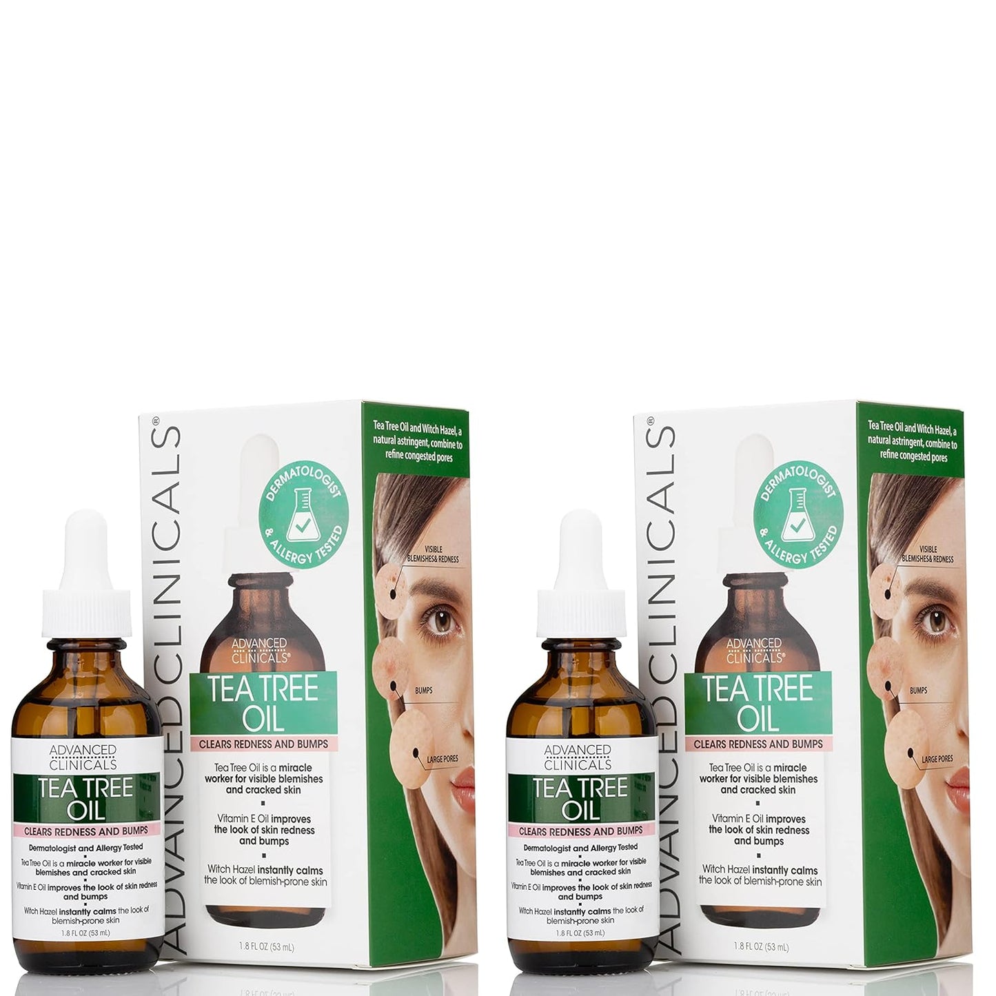 Advanced Clinicals Vegan Tea Tree Oil For Skin | Acne Patch Vegan Facial Serum | Targets Redness, Bumps, Breakouts, & Acne Scars | Organic Pure Tea Tree Oil For Face W/Vitamin E & Witch Hazel, 2pc