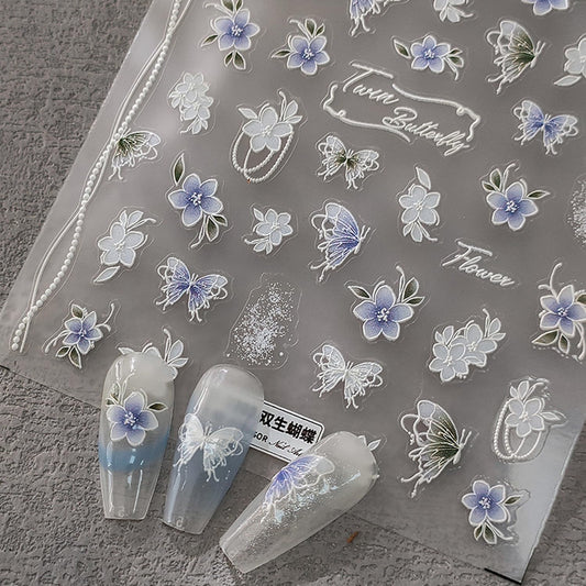 Flower Nail Stickers 5D Embossed Nail Art Stickers Decals Self-Adhesive Butterfly Floral Nail Supplies Spring Nail Art Design Decoration Accessories(1, Flower Butterfly) | alldaygood beauty