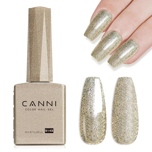 CANNI Champagne Gold Glitter Gel Polish – 9ML Sparkly Soak-Off UV/LED Gel Nail Polish, Shiny Metallic Finish for French Manicure, DIY or Salon Use | alldaygood beauty