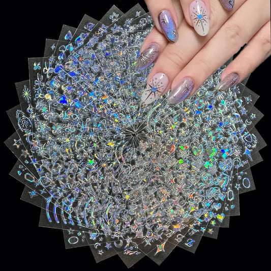 30 Sheets Star Nail Art Stickers Aurora Star Line 3D Self Adhesive Nail Stickers for Nail Art Moon Stars Nail Decals Heart Nail Supplies for Women and Girls Manicure DIY Decoration | alldaygood beauty