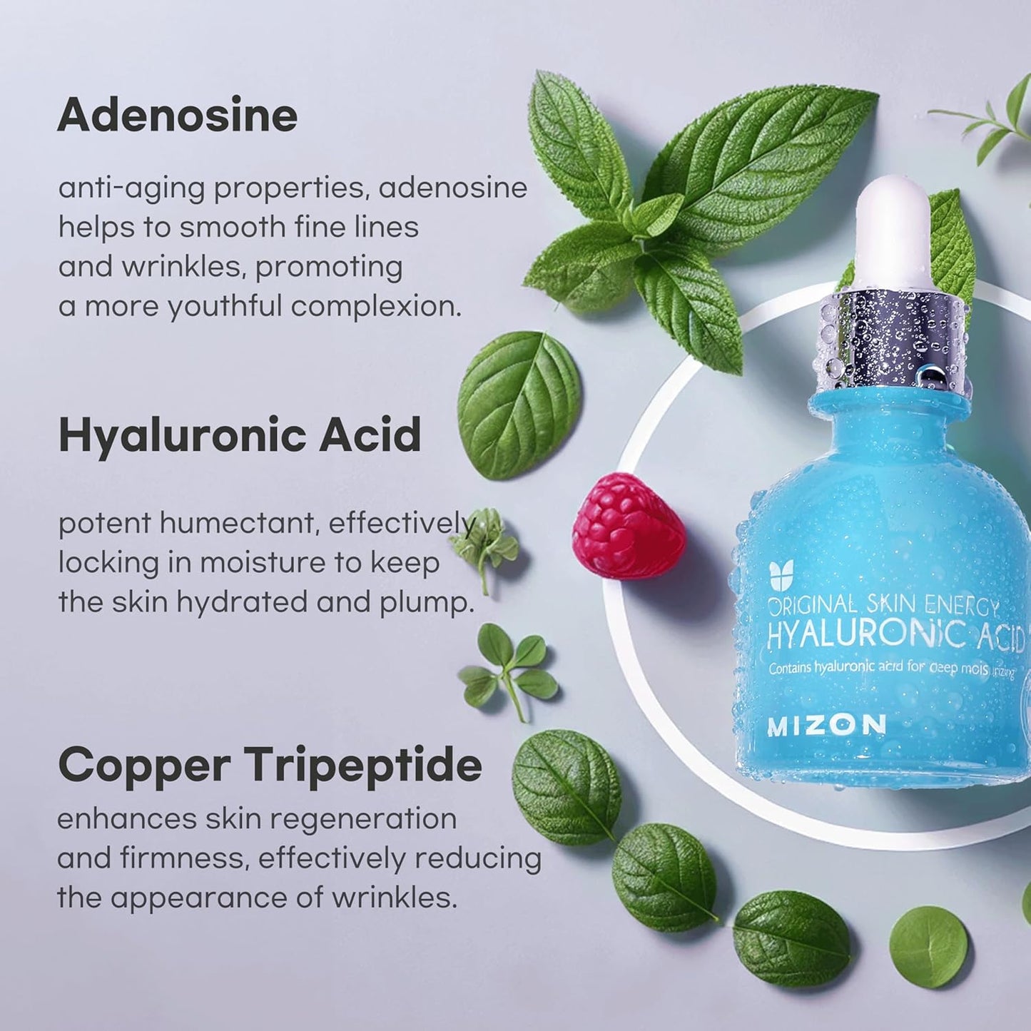 MIZON Hyaluronic Acid 100 Serum – Pure Hyaluronic Acid for Deep Hydration, Plumping & Skin Barrier Support – Lightweight K-Beauty Ampoule for Glass Skin Glow (1.01 fl. oz)