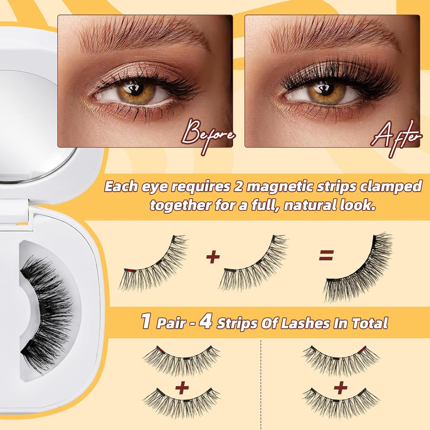 QUEWEL Magnetic Eyelashes, Reusable Magnetic Lashes With Applicator No Glue Needed Eyelashes without Eyeline Natural Look Lash Clusters (G-YC-D01)