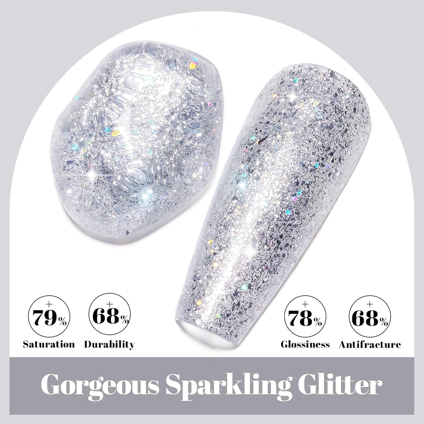 YTD Likomey Gel Nail Polish,15ml Colorful Silver Glitter Nail Gel,Fall Winter Shiny Sparkly Salon Home DIY Manicure UV Color Varnish,SF438