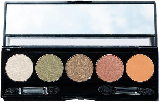 Moroccan Spice Shimmer White, Olive Green, Gold, Copper Penny Red, and Light Matte Orange Vegan Eyeshadow Palette; Talc, Paraben & Cruelty Free | alldaygood beauty