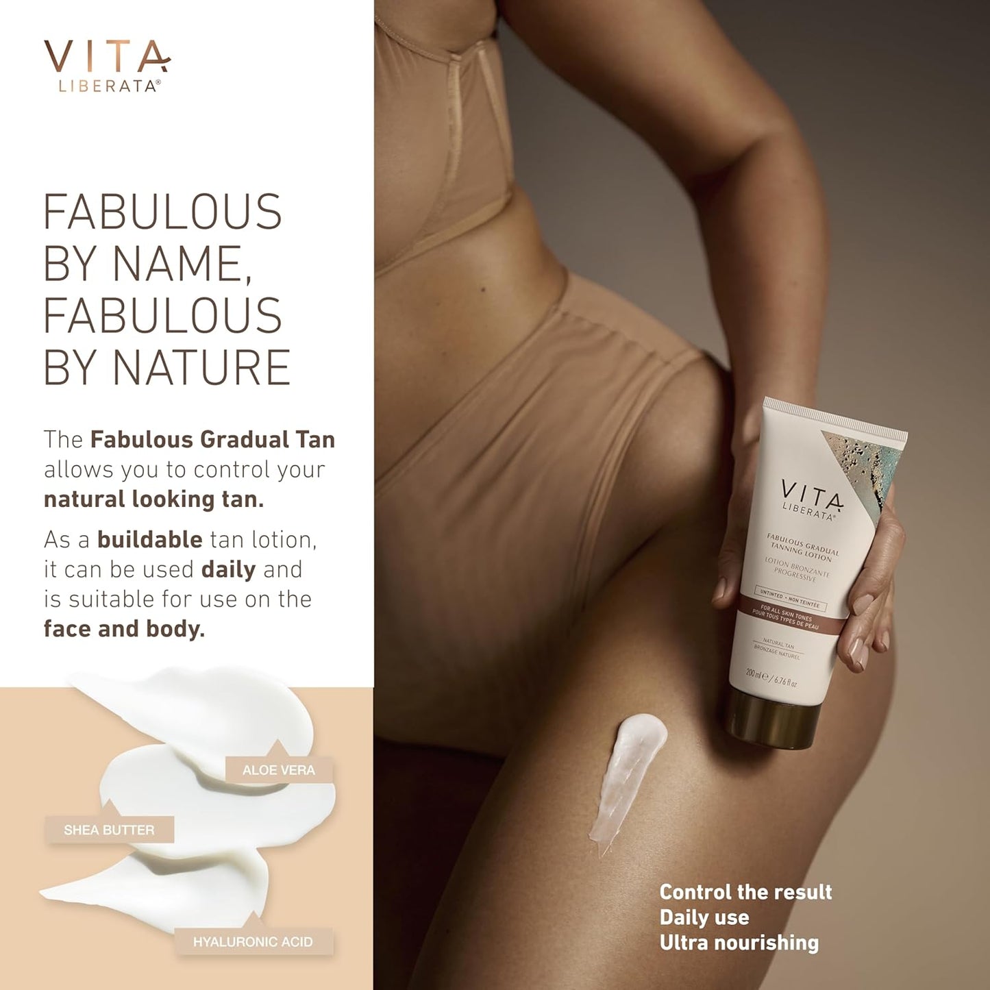 VITA LIBERATA Fabulous Gradual Tanning Lotion - Buildable Formula, Sun-Kissed Tan, Untinted For Minimal Transfer, Lasting Finish, Formulated with Hyaluronic Acid, 6.76 lf.oz