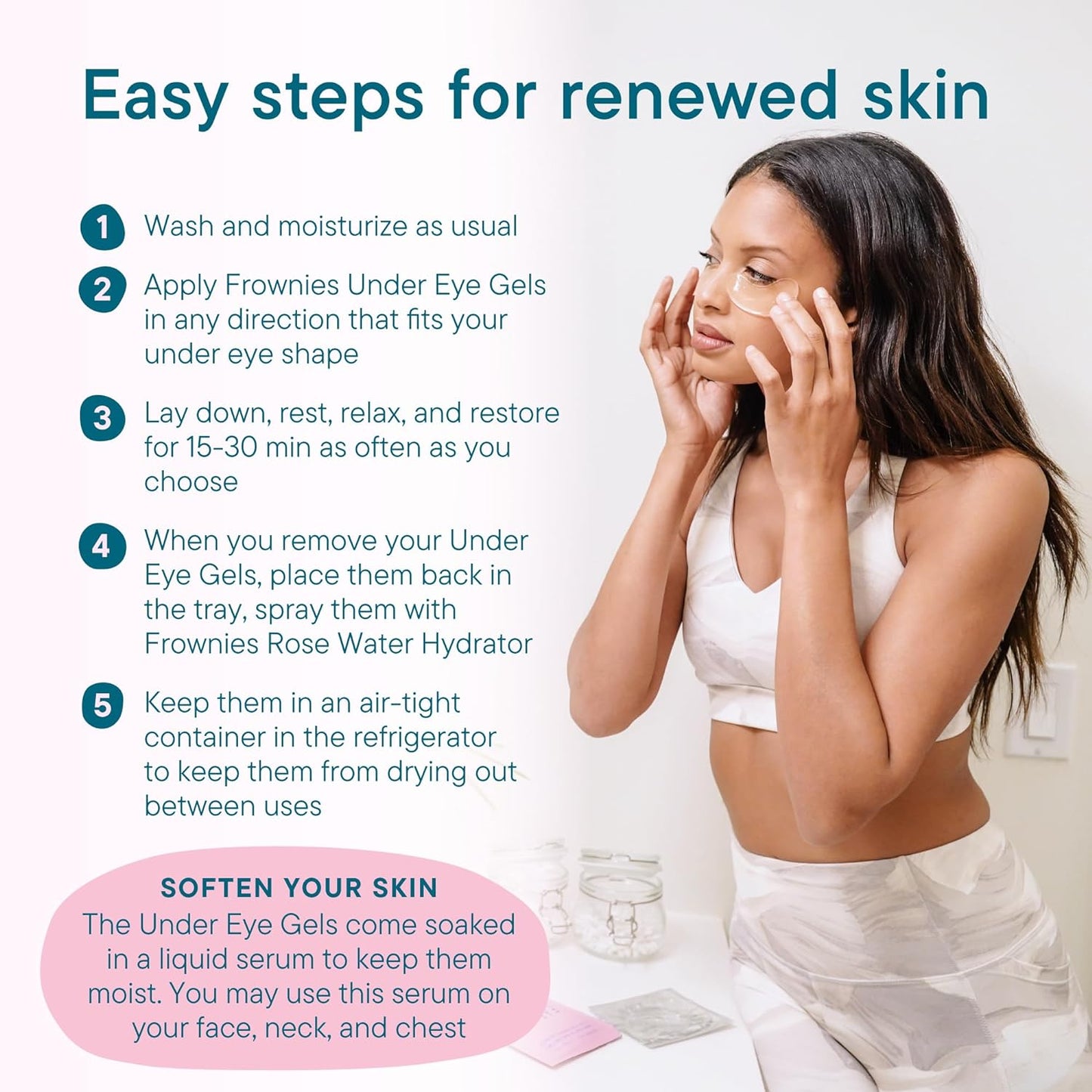 Frownies Under Eye Gel Patches for Puffy Eyes - Under Eye Patches for Dark Circles with Cactus Collagen - Under Eye Mask for Dark Circles and Puffiness - Reusable, 3 Pack