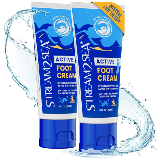 STREAM 2 SEA Active Foot Cream, Intensive Support for Active & Often Wet Feet - Softens Cracked Heels, Calluses & Dry Skin, Enriched with Neem and Tea Tree, Fast-absorbing and Non-greasy - 2 Pack | alldaygood beauty