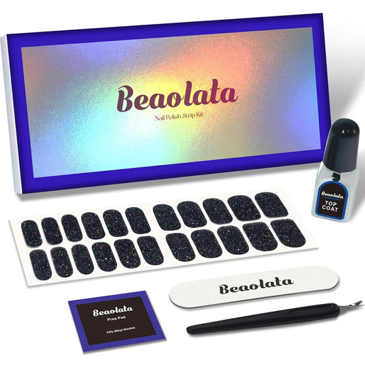 Nail Polish Strips, 44PCS Salon Quality Wraps with Top Coat, Long Lasting Gel Nail Stickers for Women Easy Apply& Remove (Starry Black) | alldaygood beauty