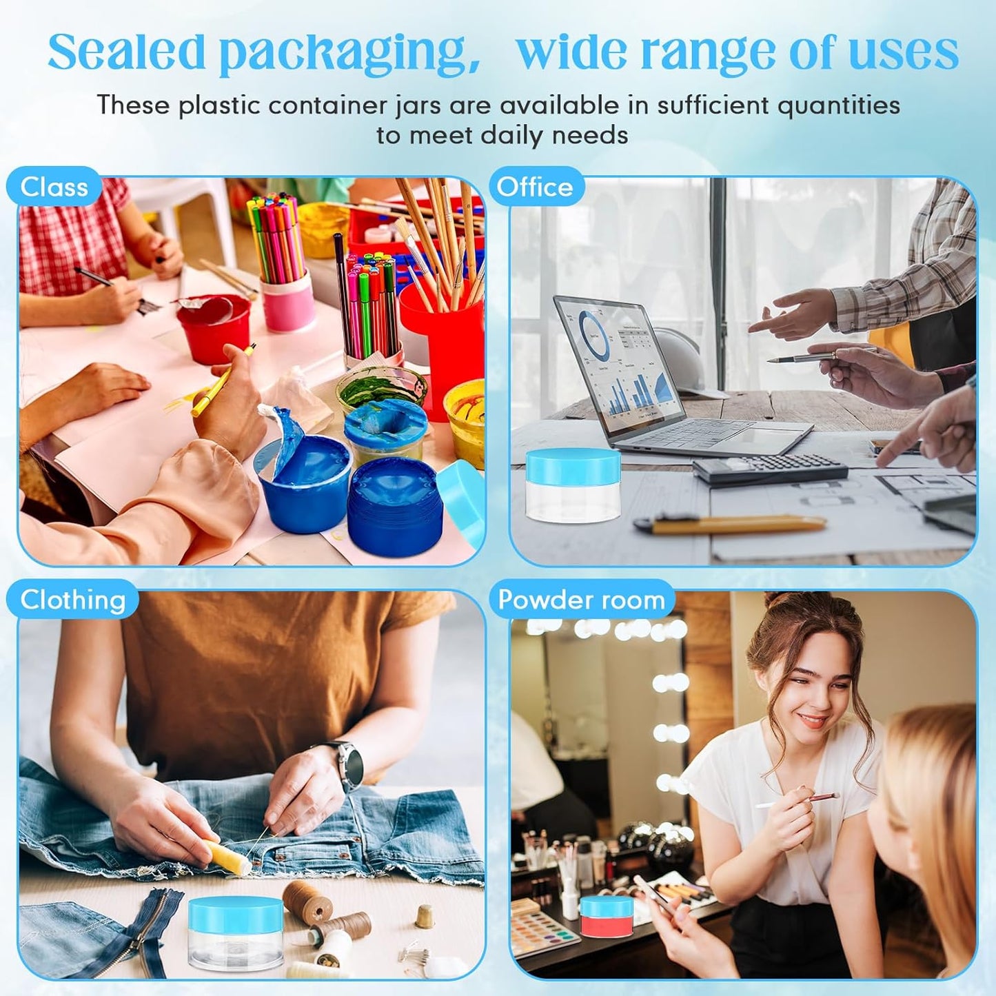 SATINIOR 100 Pcs Plastic Jars with Lids Small Containers Lids Wide Mouth Small Plastic Containers for Lotion Cream Rhinestones Body Butters Travel Storage(8 oz, Blue)