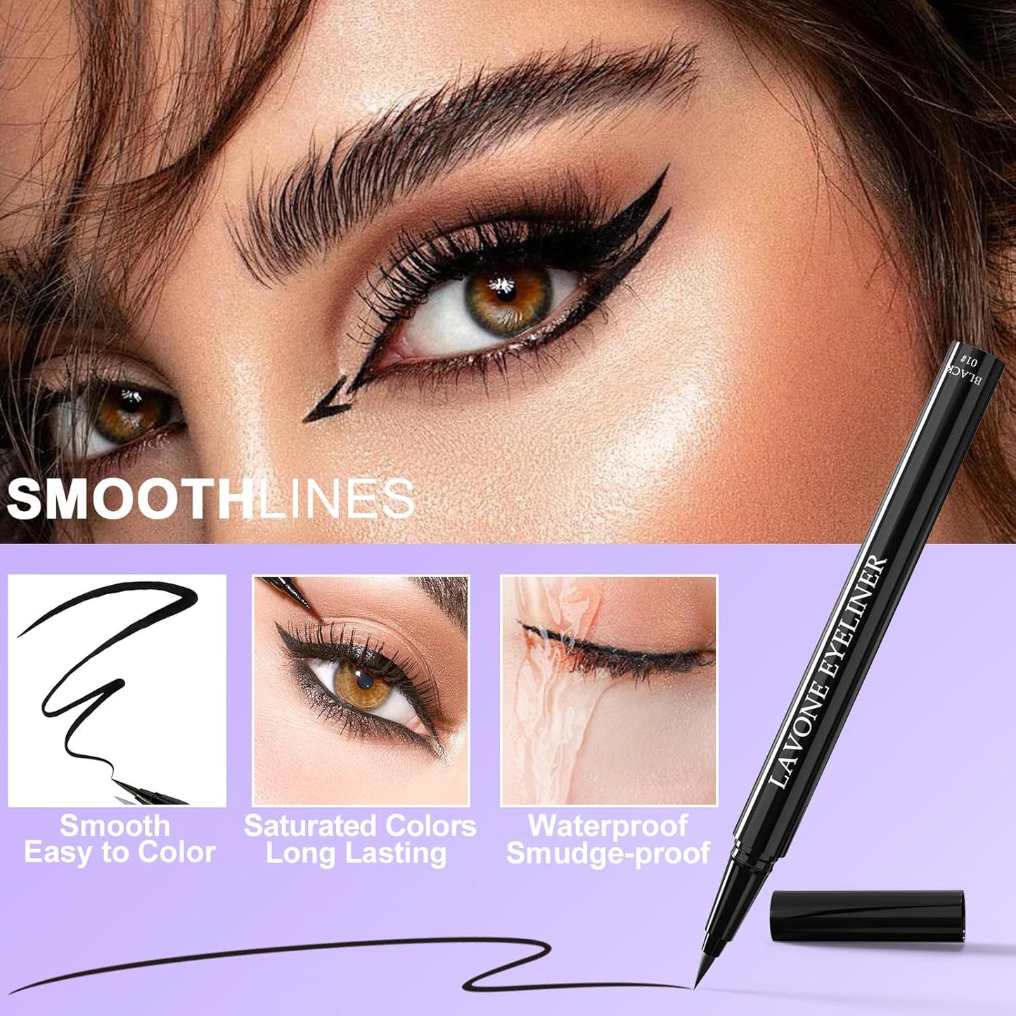 LAVONE Eyeliner Set - Waterproof Makeup Kit with Liquid eyeliner Pencil, Gel Eyeliner & Angled Eye liner Brush, Waterproof, Smudge Resistant, Long Lasting Formula - Ash Brown