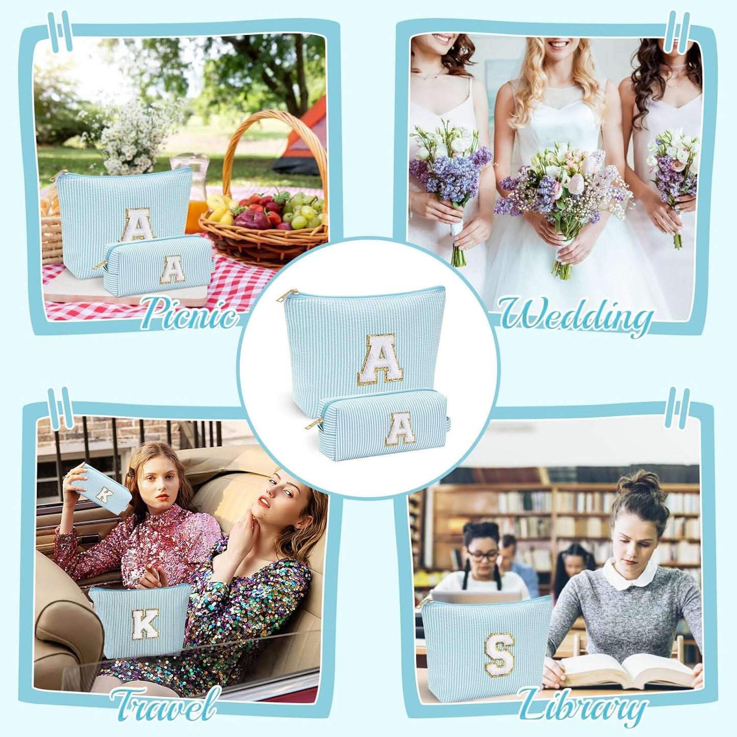 YOOLIFE Initial Makeup Bag for Women - Teen Girl Gifts Trendy Stuff Monogram Cute Makeup Bags Make Up Case for Women Her Best Friend Friendship Sister Teacher, Personalized Birthday Gifts I