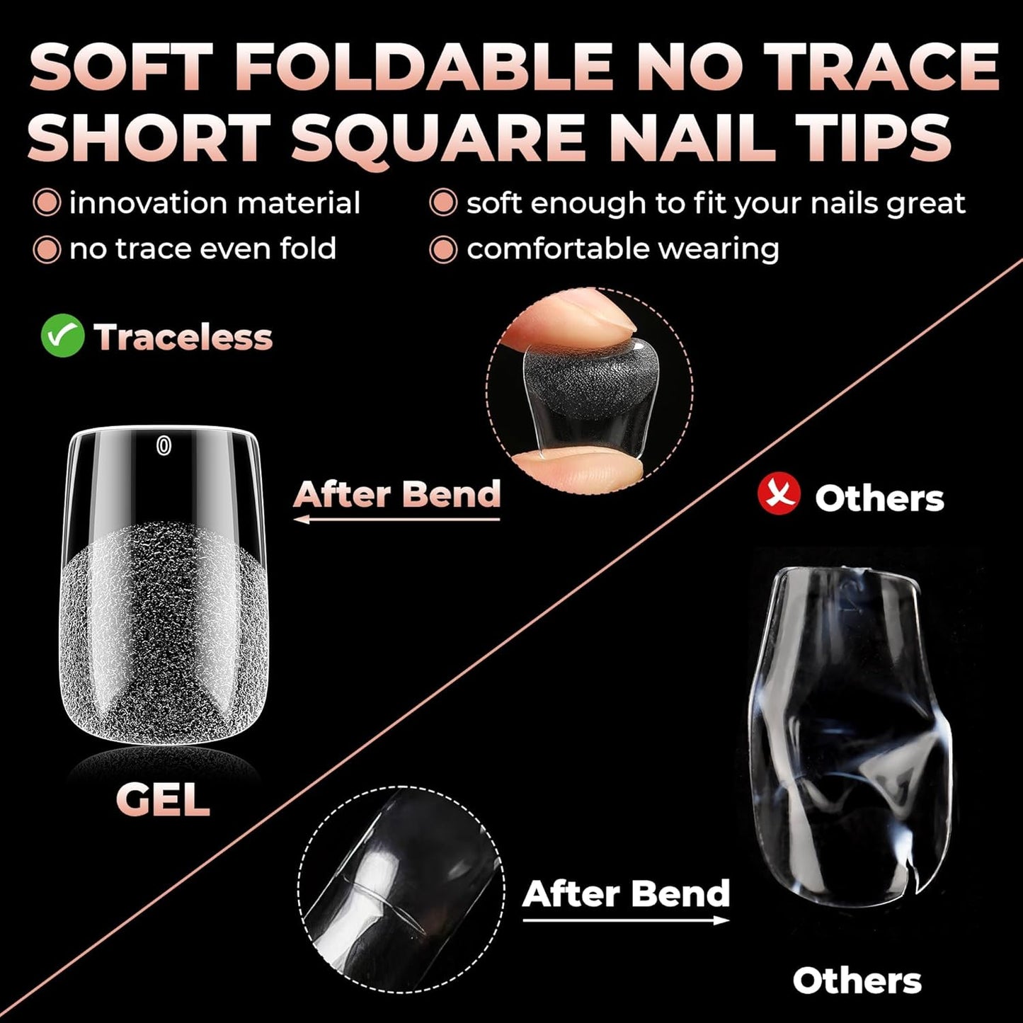 UNA GELLA Short Square Gel Nail Tips: 312pcs Square Fake Nails Pre-File Soft Gel Nails Tips for Full Cover Acrylic Nails False Nails12 Sizes Press on Nails for Nail Extensions Home DIY Salon