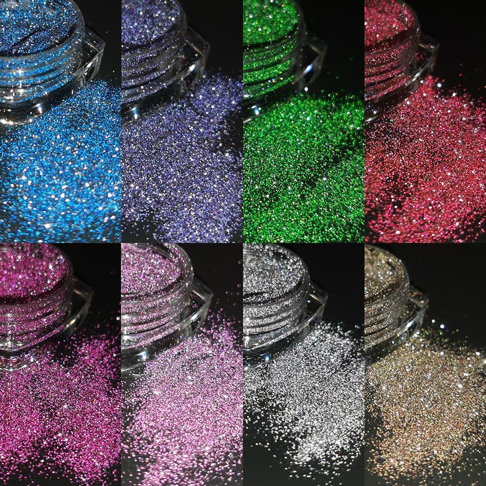 Reflective Glitter Powder Set, 8 Colors Sparkle Diamond Nail Glitter Dust, Silver Pink Purple Green Loose Glitter for Nails, Shiny Sugar Nail Powder Dipping Pigment, Nail Supplies