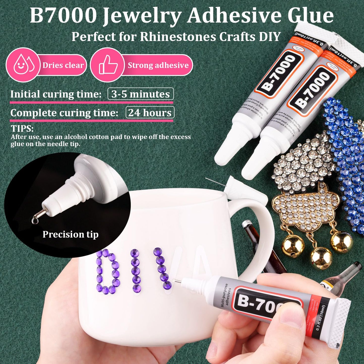 Resin Rhinestones for Crafting with B7000 Jewelry Glue, 1 Box Blue Purple Flatback Crystals with 3Pcs 10ml Glue for Bedazzling Crafts DIY Nail Art Makeup，Non Hotfix Gems for Clothing Shoes