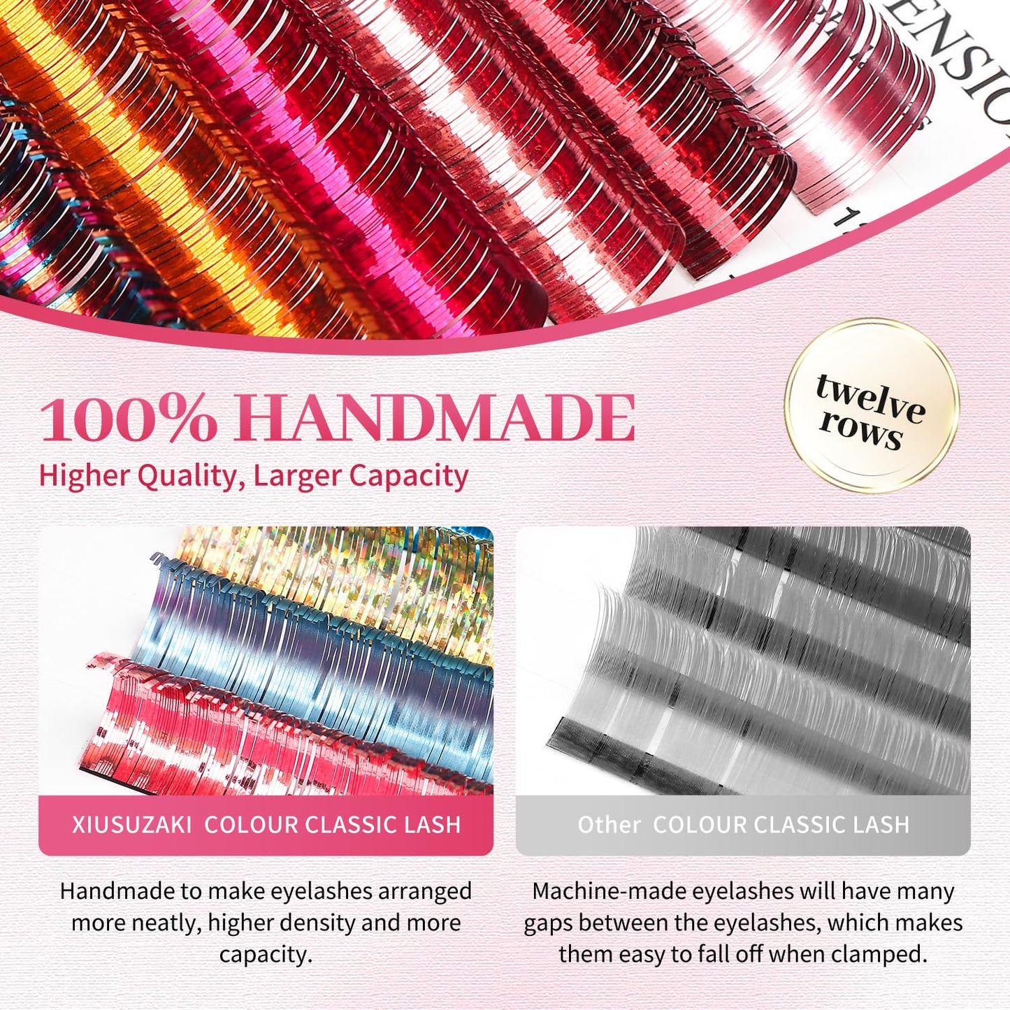 Glitter Spike Tinsel Eyelash Extensions 0.07 Colored Lashes Extension C Curl Lashes 14mm Lash Extensions Soft False Eyelashes Volume Lashes 12 Rows Professional Use(Glitter,0.07-C,14mm)