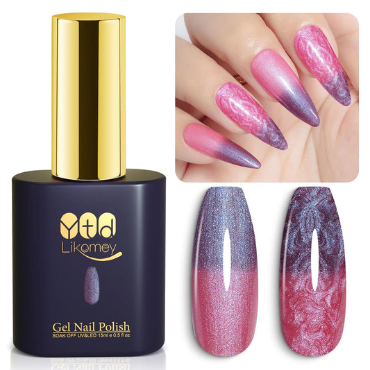 YTD Likomey Pearl Thread Color Changing Gel Nail Polish,15ml Red To Purple Shell Mermaid Drawing Pearlescent Glitter Mood Temperature Change Colors,Fall Winter Thermal Ombre Manicure UV Gel,WB425 | alldaygood beauty