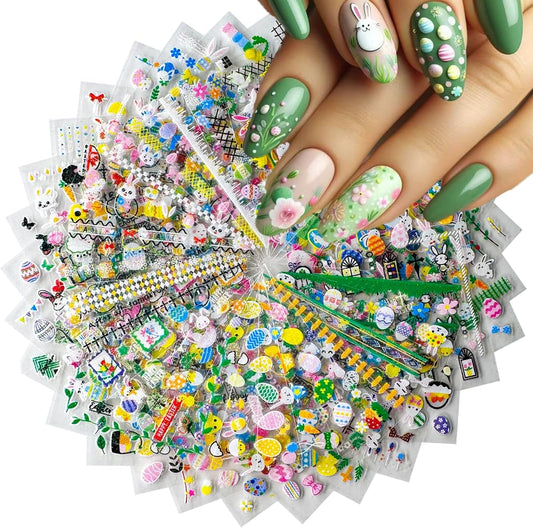Easter Nail Stickers Cute Bunny Nail Decals 3D Self-Adhesive Easter Egg Nails Art Stickers Rabbit Flower Nail Design Kawaii Nails Supplies for Women Decoration 30 Sheets | alldaygood beauty