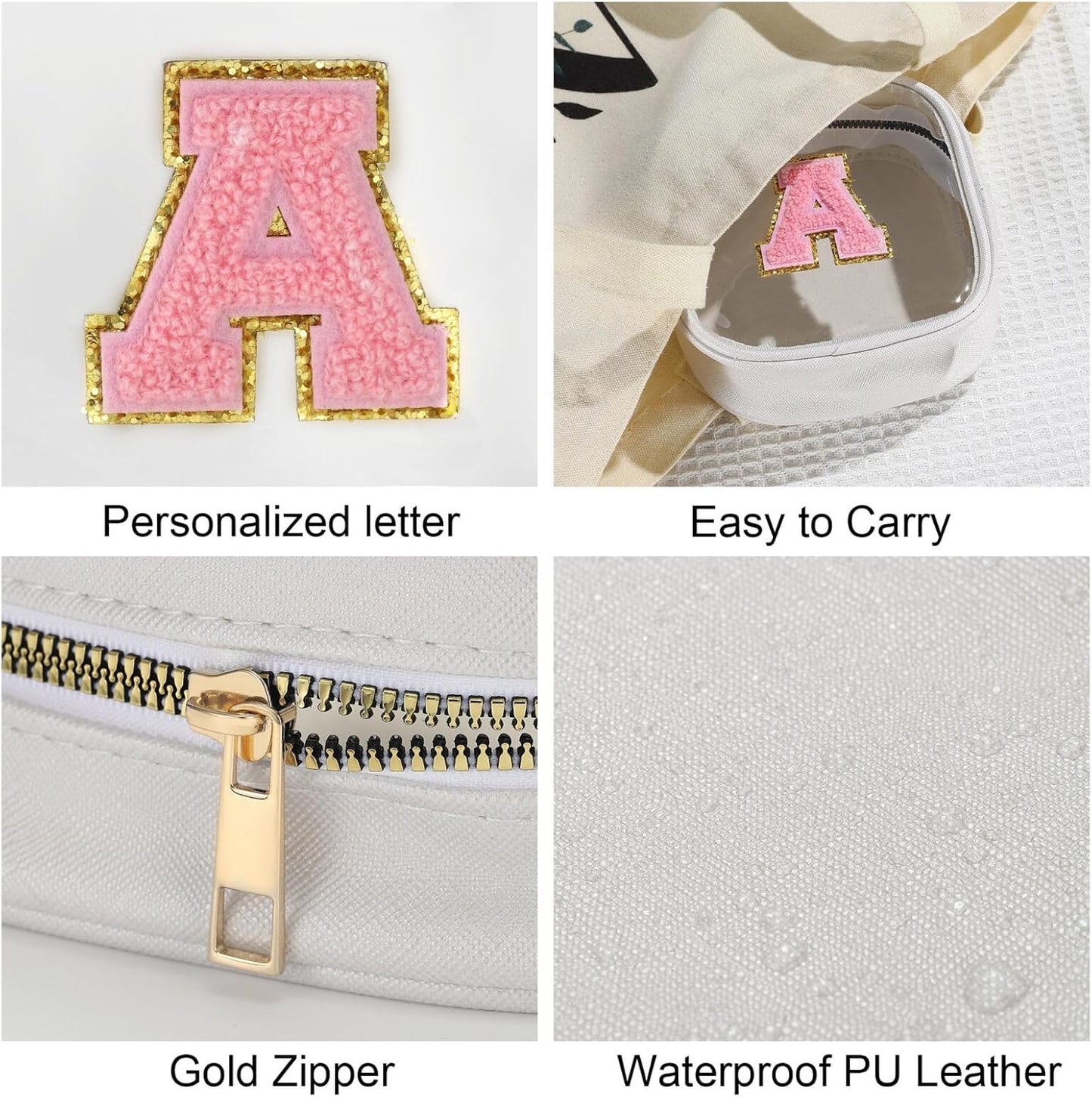 YOOLIFE Initial Make Up Bag Travel Toiletry Bag, Clear Makeup Bag Preppy Cosmetic Bags Organizer Travel Essentials Gifts for Women Teen Girlfriend Teacher Mom Birthday Mothers Day Gifts White Z