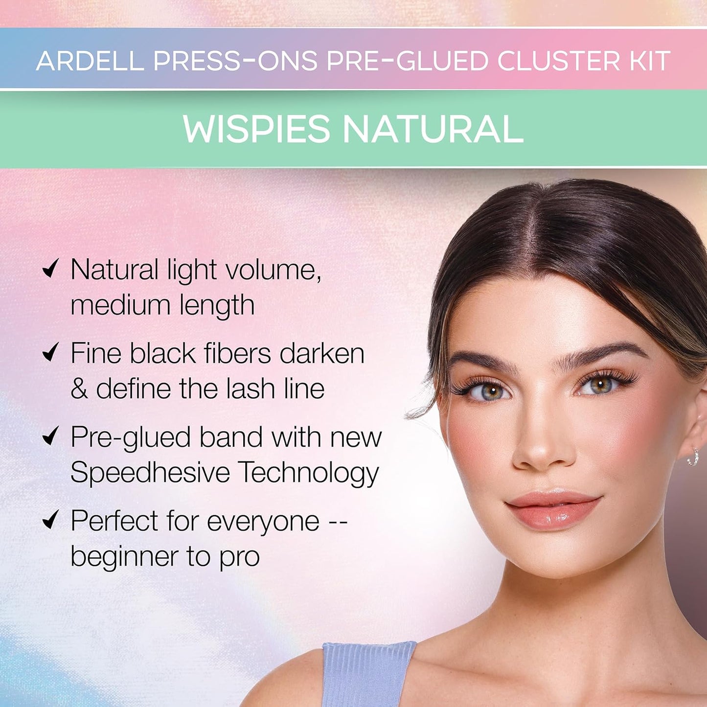 Ardell Press On Lashes Wispies Natural – Pre Glued Lash Clusters for All-Day Wear, No Glue Needed, 60 ct